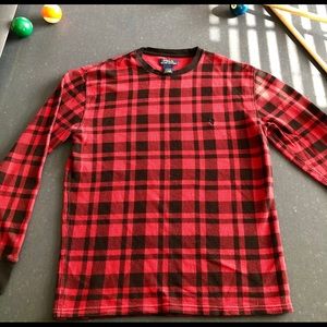 Black and red polo long sleeve thermal plaid L
